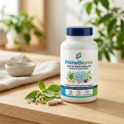PrimeBiome gut and skin health probiotic supplement
